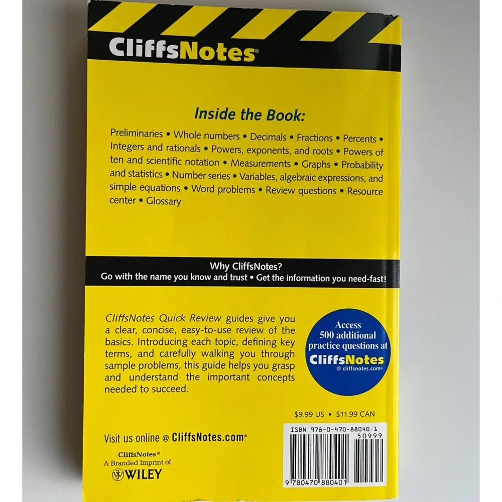 CliffNotes Basic Math & Pre-Algebra Study Guide NWT - Picture 2 of 7